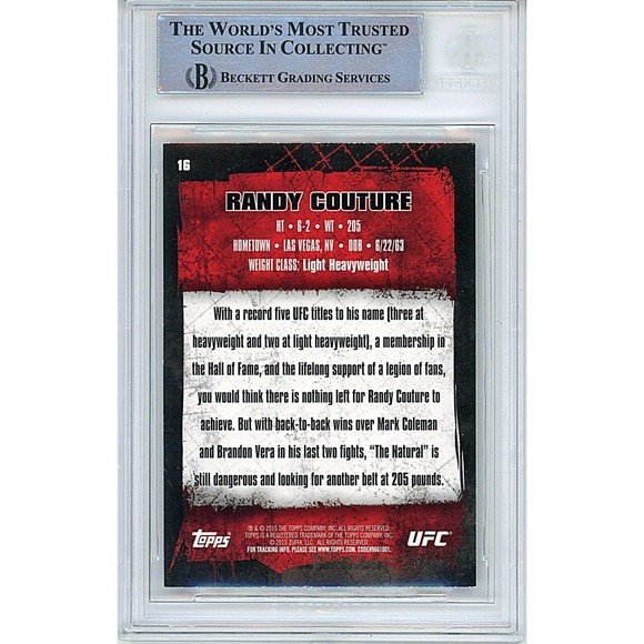 Randy Couture UFC Autographed 2010 Topps MMA Trading Card Beckett Authentic Slab - Picture 2 of 4